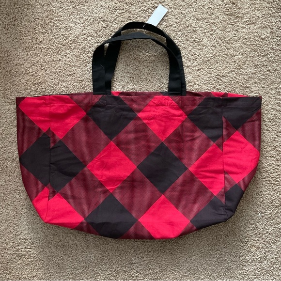 LOFT Red & Black buffalo plaid holiday Christmas Extra Large Tote bag - Picture 3 of 6